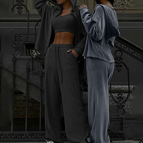 Per donna Tuta da Ginnastica Pantaloni da Tuta Felpa con cappuccio e zip Coulisse Tasca Tinta unita Completo Abbigliamento Autunno Inverno Nero Rosa Velluto Palestra Allenamento Corsa Vita Alta