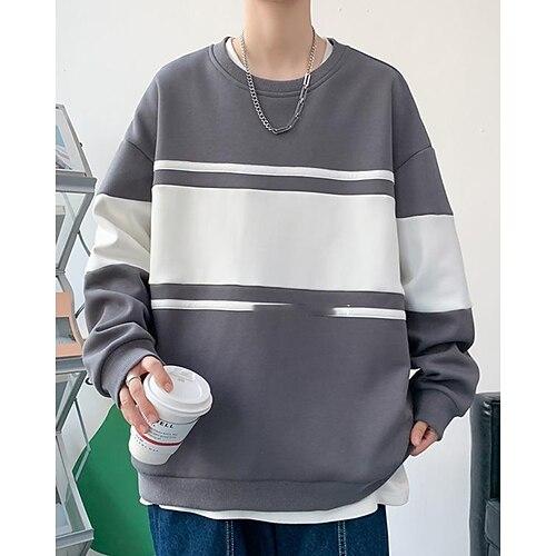 Herren Pullover Langarm Oberteil Athleisure Atmungsaktiv Leger Sportbekleidung Sportkleidung Patchwork Schwarz Beige Grau
