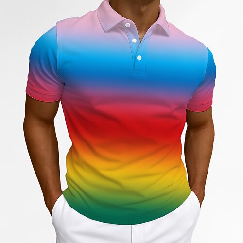 Herren Polo Geschäft Lässig Umlegekragen Kurzarm Mode Freizeit Steigungsrampe Knöpfe Sommer Blau Gelb Polo Image