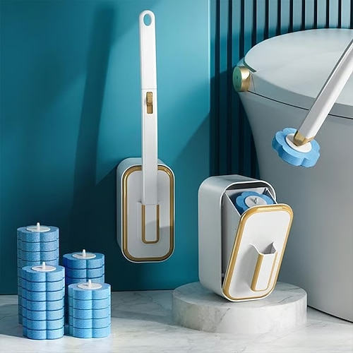 Innovatives Toilettenbürstenset zur Wandmontage mit 36-teiligem Ersatzkopf und langem Griff, Einweg-Badreiniger, hängender Toilettenschrubber, hygienische Reinigungsbürste für Toilette und Zuhause Image