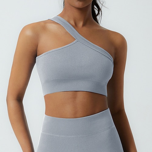 Damen Yoga-BH Panzer Pilates-BH Unterwäsche Leichte Kleidung Atmungsaktiv Drahtlos Gefüttert Einfarbig Sport Sportkleidung Schwarz Weiß Fitnessstudio Pilates Laufen Image