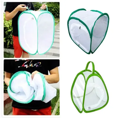 Green Collapsible Insect Cage Zipper Opening Transparent Mesh Plant Insect Screen Feeding Box Insect Habitat Reptile Pets Cage