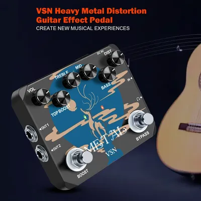 Heavy Metal Distortion Guitar Pedal, Muff Top Boost Distortion Guitar Effect Pedal with 80s or 90s Metal Sounds and Earphone