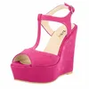 Frauen Plattform Sandalen Sexy 14 cm Offene spitze Ankle Strap Sandale Keil High Heels Nachtclub Party Rot Hochzeit Schuhe Plus größe 42