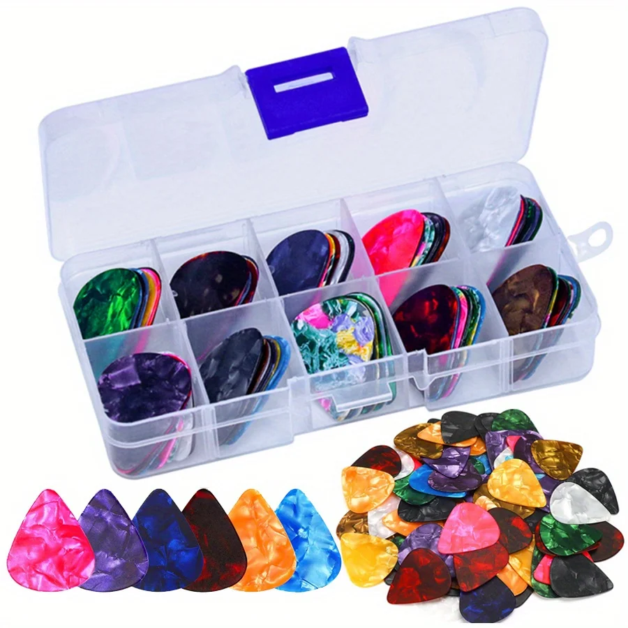 30/50 Stück verpackt 0,46 mm Gitarrenplektren ABS-Kunststoff verschiedene Farben Designs für Gitarre Ukulele Bass Akustik-/E-Gitarre JXB Image