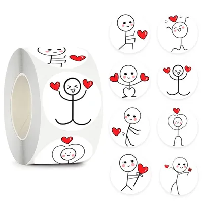 500 Stück Rolle Cartoon Belohnungsaufkleber Childer Klebeetiketten Stickman Buchaufkleber Pack Valentinstag Hochzeitsgeschenk Umschlagversiegelung Image