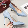 6CM 8CM 10CM Stiletto Mode Frauen Schuhe Blau Karierten Frühling Sommer Büro Karriere Schuhe Dünnen Absätzen spitz INS Stil Pumpen