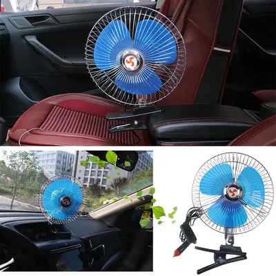 8 Inch Air Cooling Fan 12V/24V 15W Electric Car Oscillating Fan Low Noise Summer Cooling Fan Rotation Adjustable Clip-On Car Fan