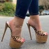 Rontic Neue Damen-Plateau-Pantoletten-Sandalen mit Korkmuster, sexy Stiletto-Absätze, offene Zehen, hübsche Leoparden-Party-Schuhe, Größe 34, 45, 47, 52