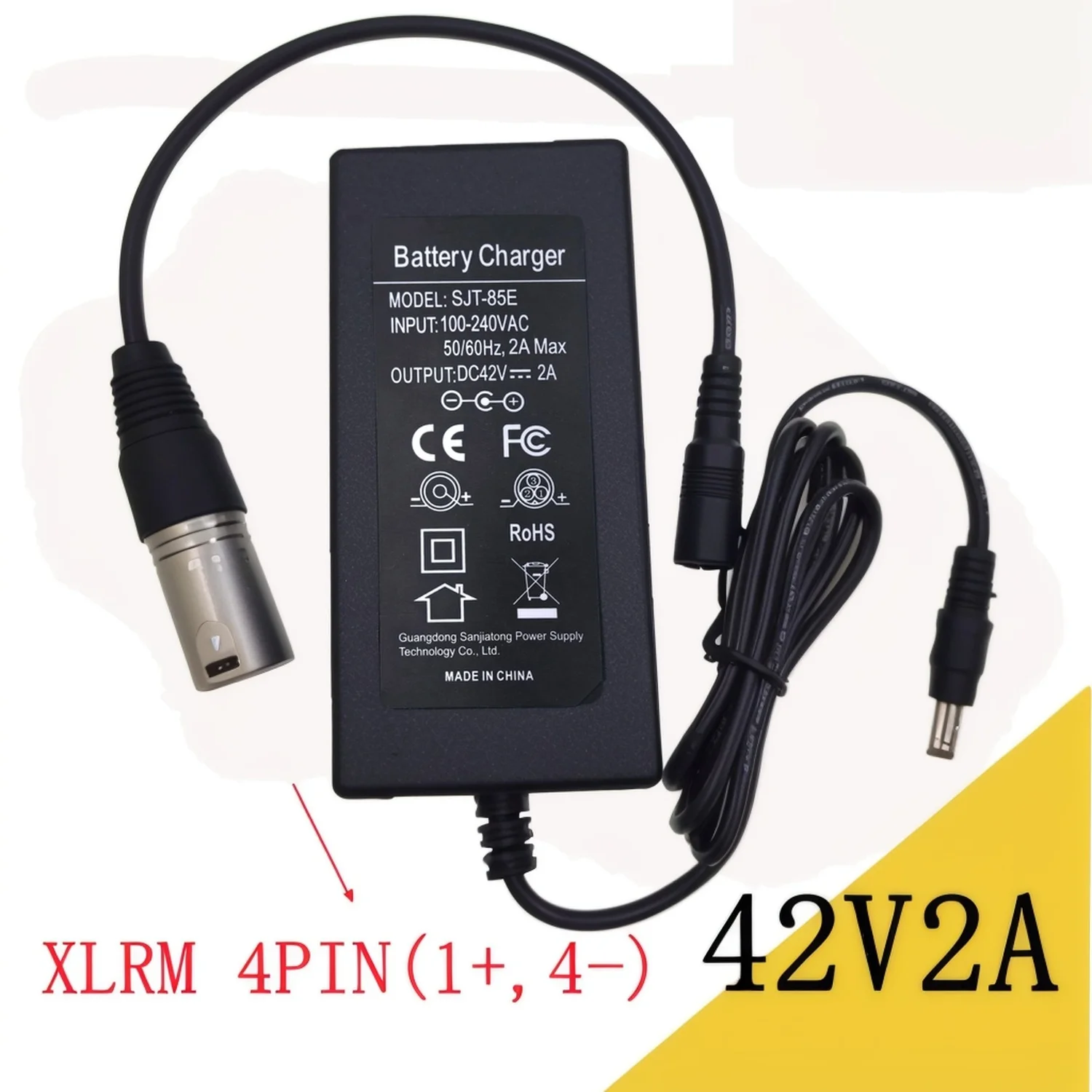 42 V 2 A Ladegerät-Anschluss XLRM 4PIN (1+, 4-) für 36 V Li-Ionen-Lithium-Akku 10S 18650 Akkupack Image