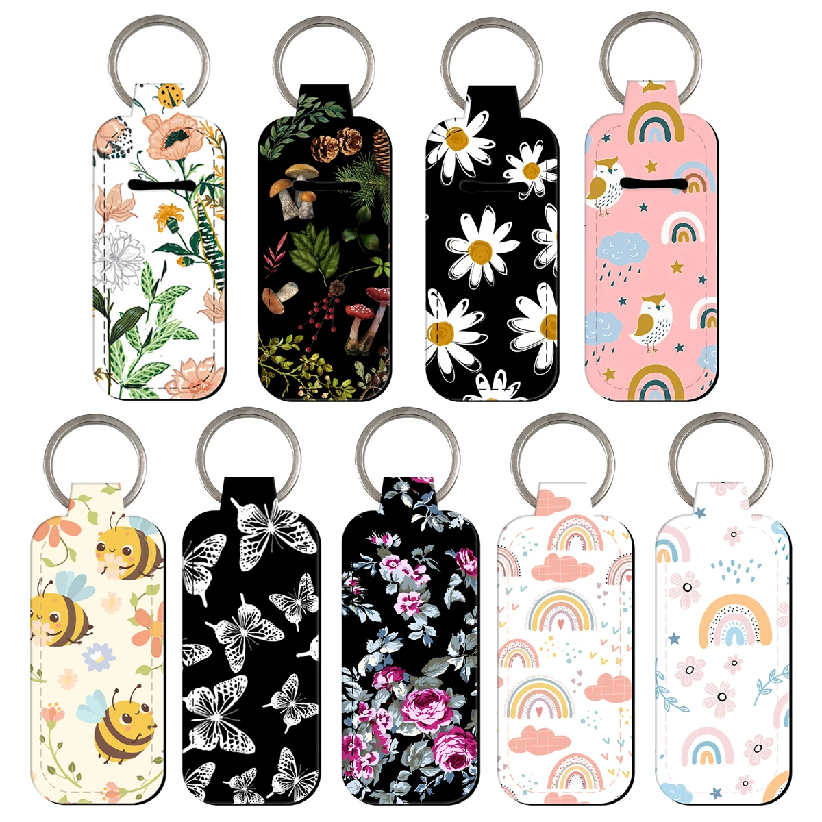 Einfache Blumen Clip auf Lippenstift Halter Cartoon Schlüsselanhänger Druck Cartoon Schlüsselanhänger trendige Lippenbalsam Schlüsselanhänger Tasche Charms Zubehör Image