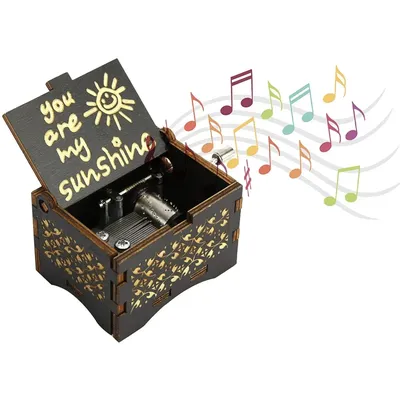 You Are My Sunshine Music Box - Vintage Wooden Musical Box Gift, Hand Crank Retro Carving, Christmas Birthday Present (Laser Eng