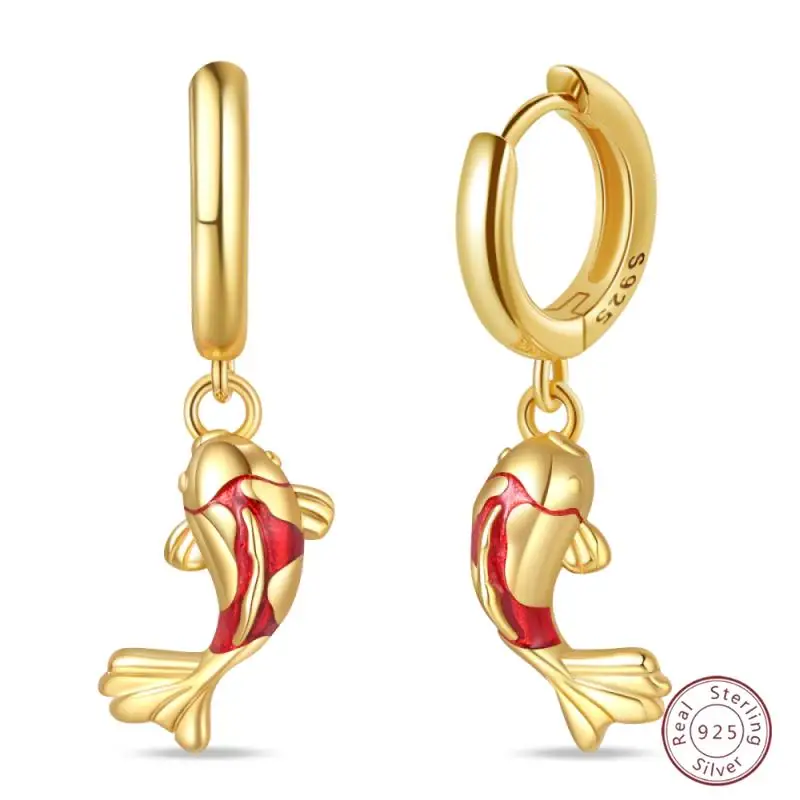 Heiße 925 Sterling Silber Ohrringe Charme Einfache Glänzende Gold Fisch Zirkon Hochzeit Frauen Schmuck Geschenk Image