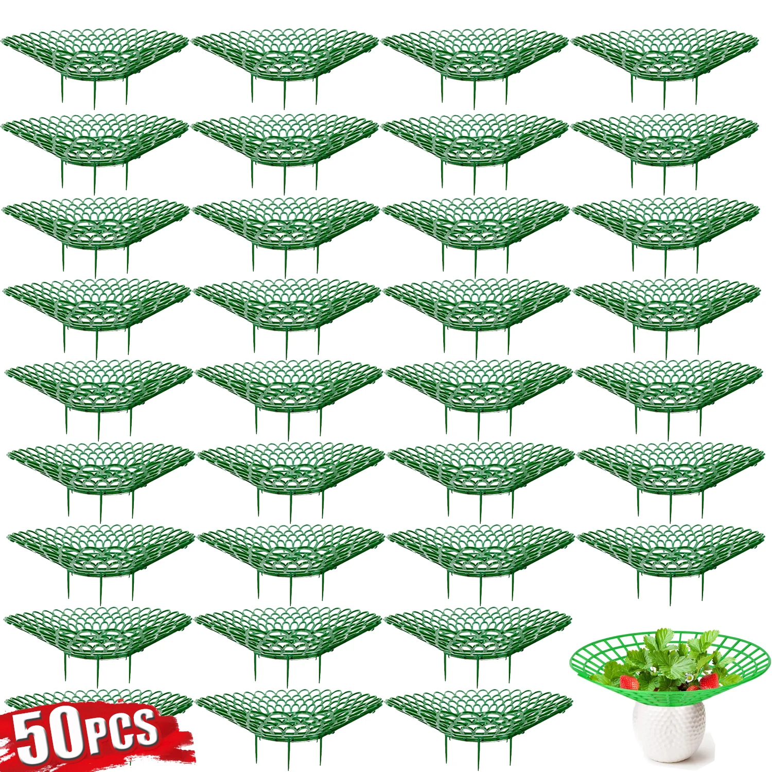 5–50 Stück Erdbeer-Pflanzenstützen mit 3 stabilen Beinen, Erdbeer-Wachstumsständer, Schutzrahmen-Halter, Käfig aus Form, Rot, Schmutz Image