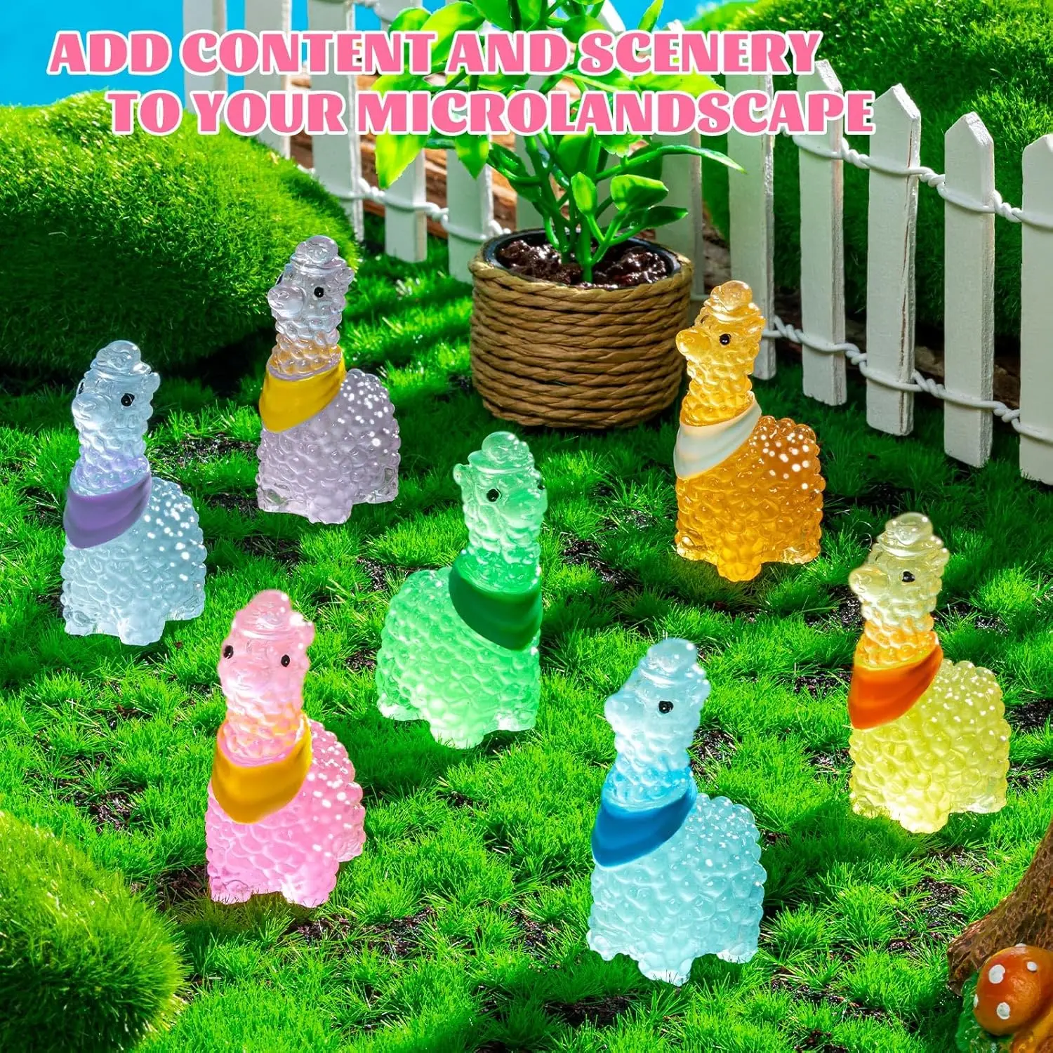 5/10 Stück leuchtende Mini-Harz-Alpaka, leuchtet im Dunkeln, Alpaka-Lama, kleine Tiere, Figuren, DIY-Handwerk für den Feengarten Image