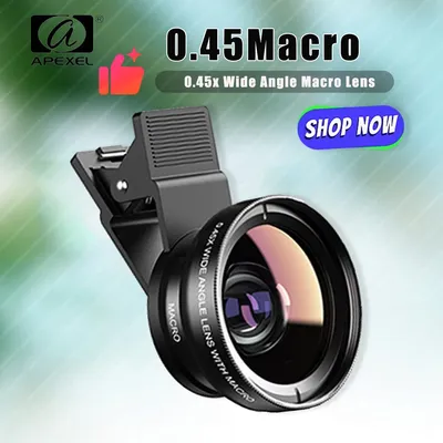 APEXEL Phone Camera Lens Kit 0.45x Wide Angle Macro Lens & 12.5x Super Macro Lens HD Camera Lentes for IPhone Huawei Xiaomi
