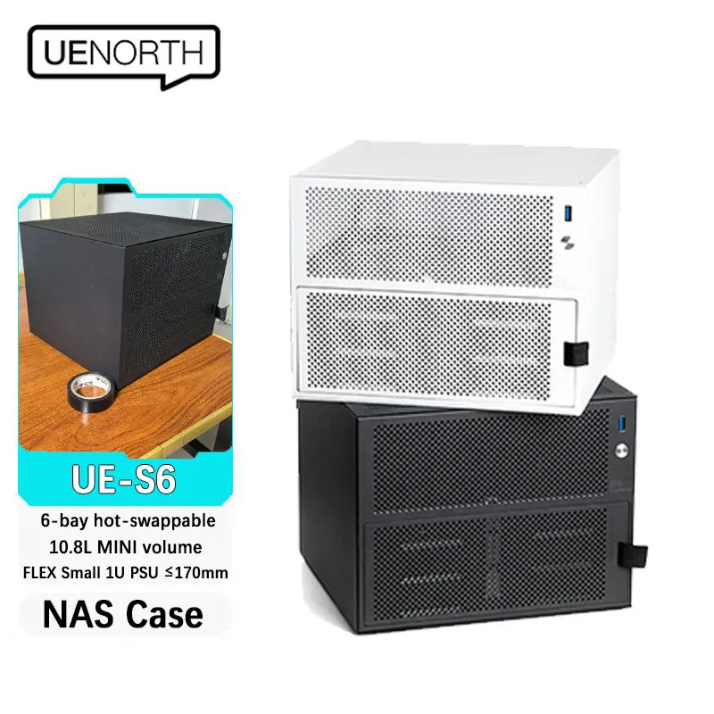 UENORTH UE-S6 NAS-Gehäuse mit sechs Steckplätzen, ITX-Motherboard, DIY-Desktop-Speicherserver, kleines Gehäuse mit Rückwandplatine, unterstützt Hot-Swap
