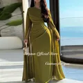 Robes de bal élégantes en mousseline de soie, robe de mariée sirène, manches longues, drapée, longueur au sol, robes de soirée personnalisées