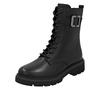 Schnürboots REMONTE, Damen, Gr. 45, schwarz, Leder, unifarben, Basic, Schuhe, Stiefelette, Boots, Profilsohle, Blockabsatz mit Zierschnalle