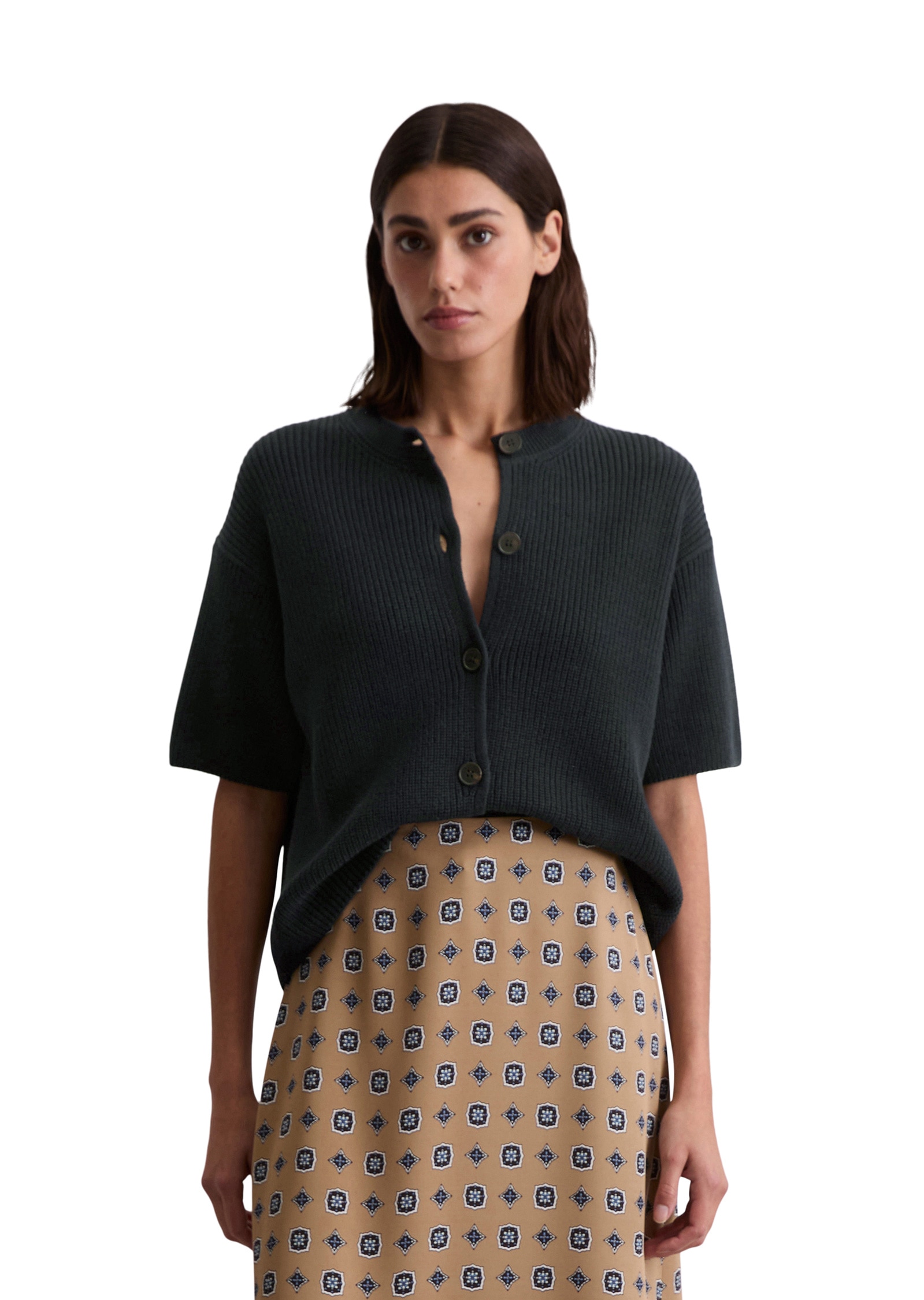 Cardigan MARC O'POLO "aus Heavy Weight Cotton", Damen, Gr. XS, blau (deep night blau), Obermaterial: 100% Baumwolle, unifarben, Casual, loose fit, Rundhals, Strickjacken