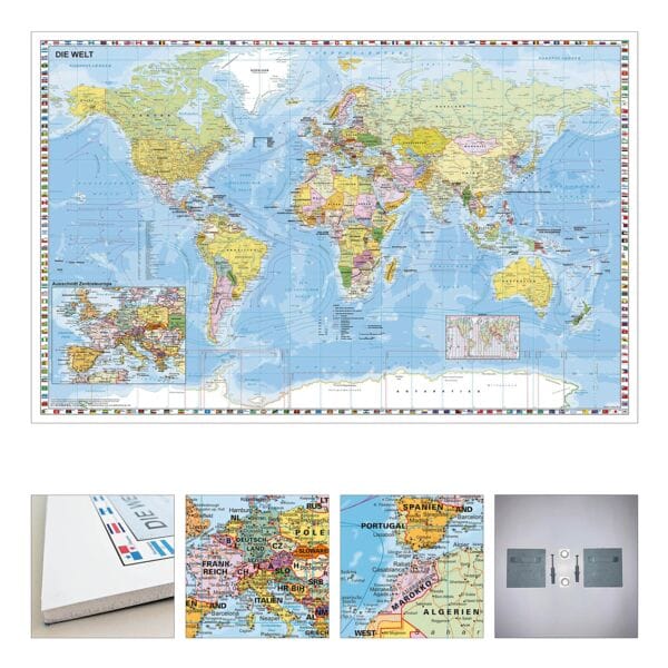 STIEFEL Eurocart Wandkarte »Weltkarte mit Ausschnitt Zentraleuropa zum Pinnen« 120 x 80 cm mit Wa Image