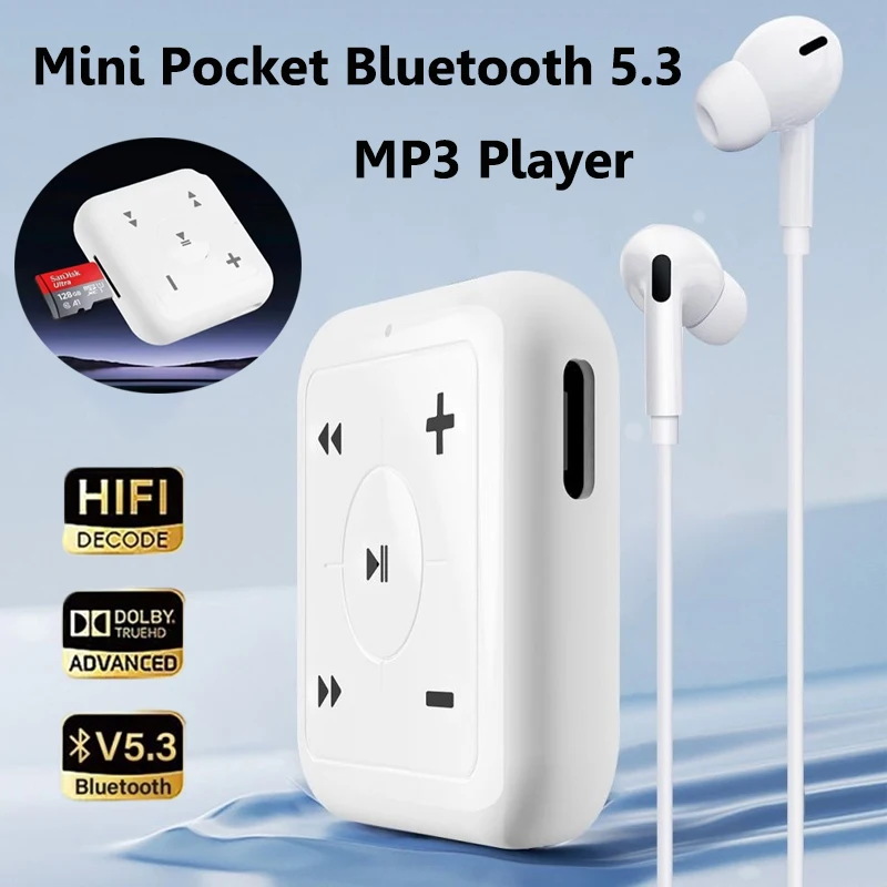 Mini Pocket Bluetooth MP3-Player, kabellos, Hifi-Sound, Musik, Walkman Typ C, wiederaufladbar, kompatibel mit Bluetooth-Headset, TF-Karte Image