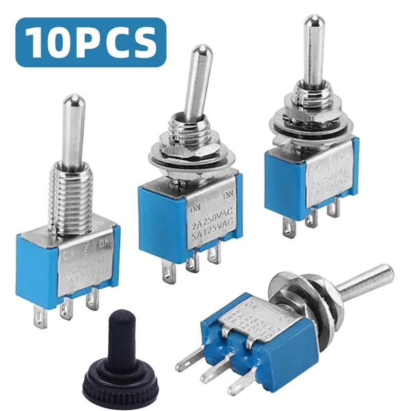 10 Stücke Hellblau Miniatur Kippschalter MTS-102/103/202/203 3 Pin 6 Pin Rocker Netzschalter EIN-AUS-EIN/EIN-AUS Wasserdichte Kappe Image
