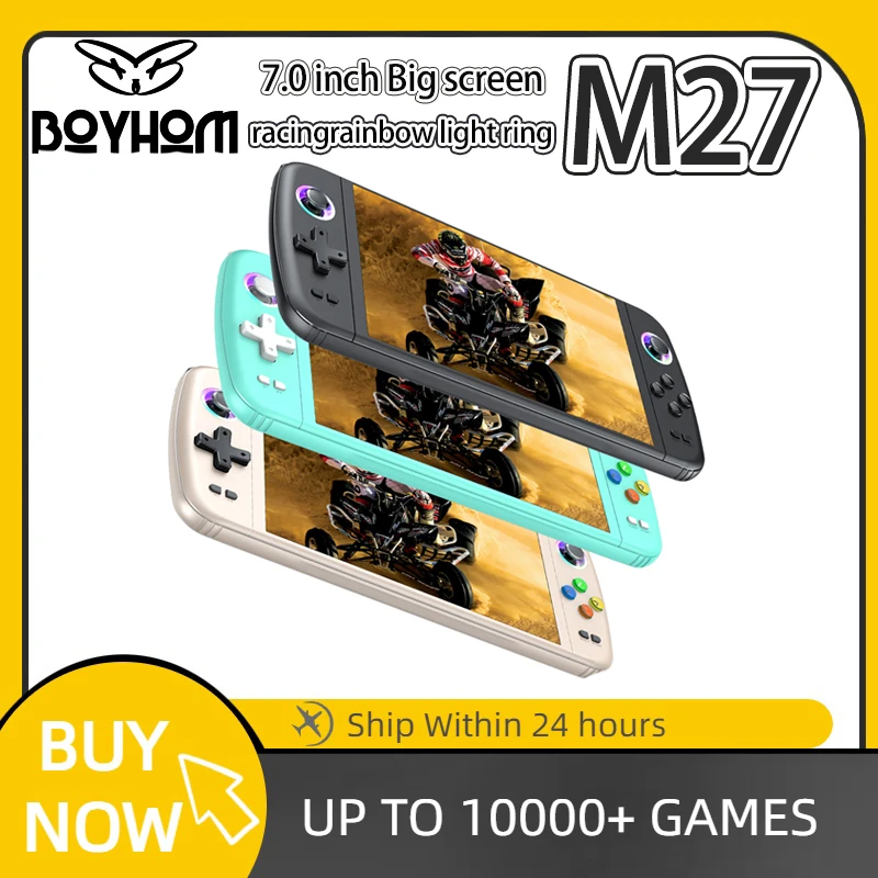 BOYHOM M27 Handheld-Spielekonsole, 7-Zoll-IPS-Bildschirmsystem, Joystick, RGB-Blitz, Retro-Videospiel, Consola-Player, Geschenk, 64 g/128 g/2