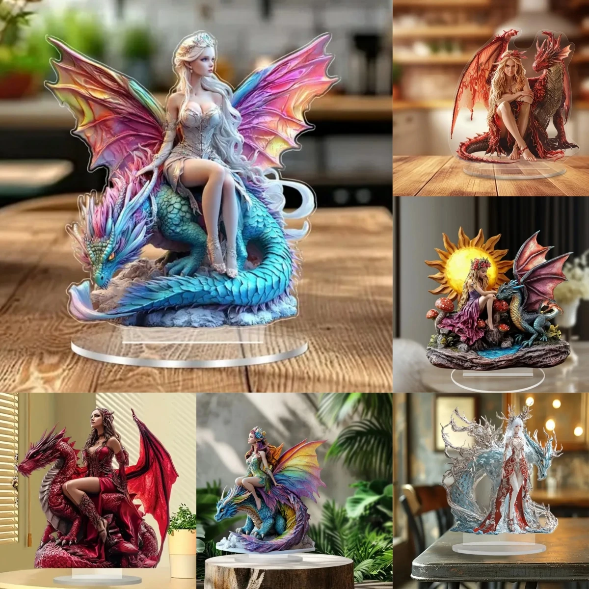 Elves Fairy & Dragon 2D flache Acryl-Tischdekoration, so cool, Zuhause, Büro, Café, Zimmer, Studio, Desktop-Ornament-Set, Geschenkschild Image