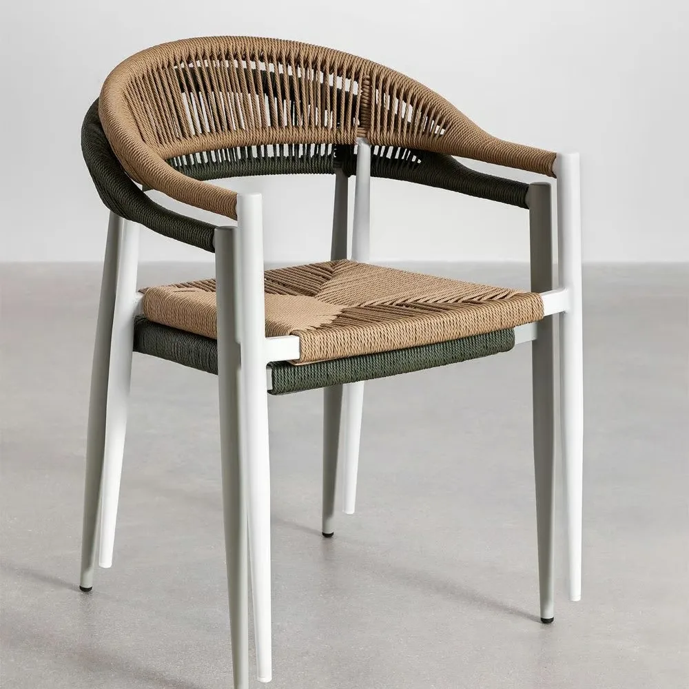 Modern Rope Weaving Aluminum Frame Outdoor Chairs Set of 2 Patio Chair Garden Furniture Stackable Garden Chairs Bistro Chair
