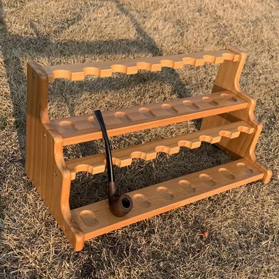 16 position pipe wooden pipe stand, tobacco pipe rack, solid wood double layer pipe stand, stand collect display tobacco pipe