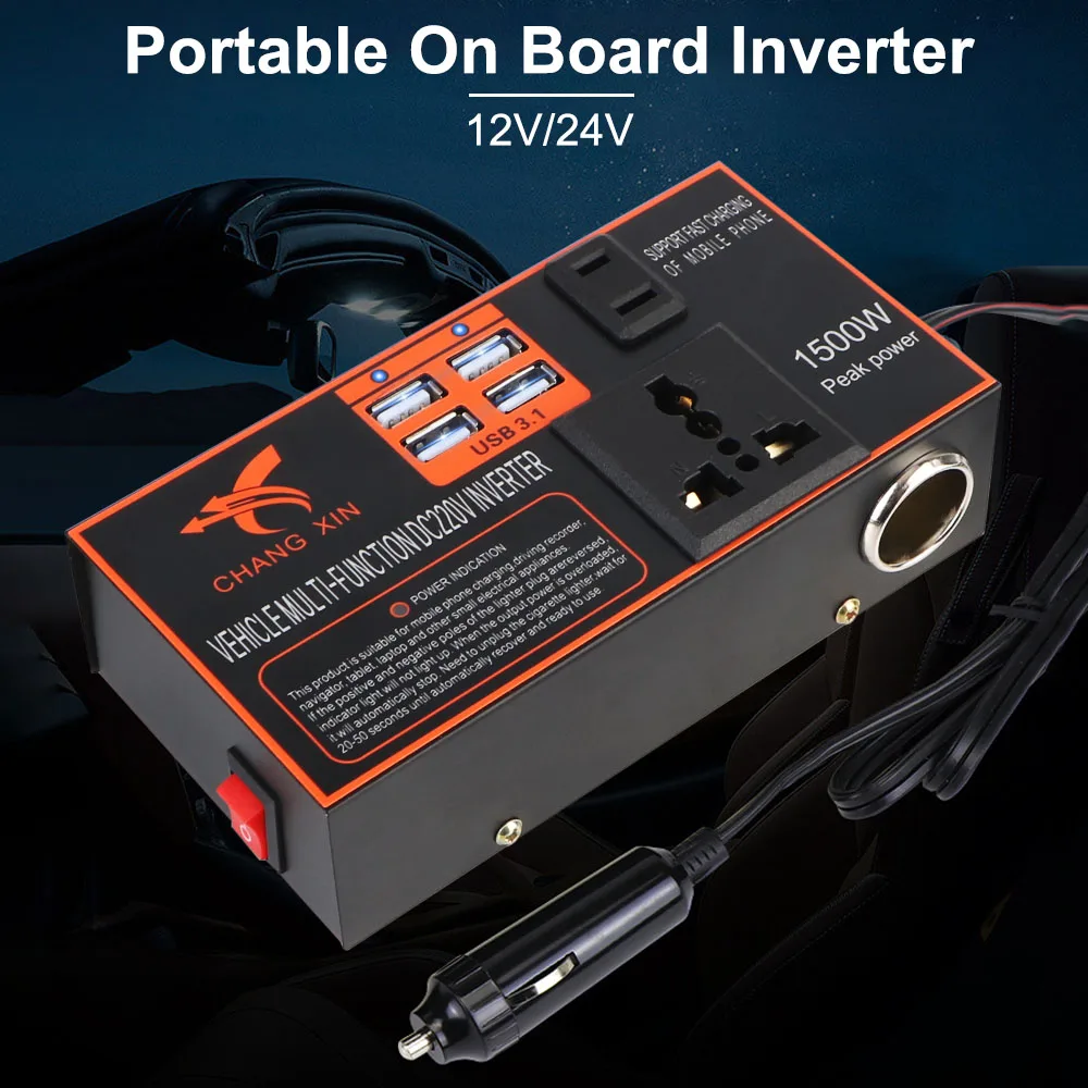 Zigarettenanzünder-Buchse, Auto-Wechselrichter, 8 Anschlüsse, Zigarettenanzünder-Stecker, USB-Ladegeräte, Netzteil, Konverter, DC 12 V/24 V auf AC 110 V/220 V Image