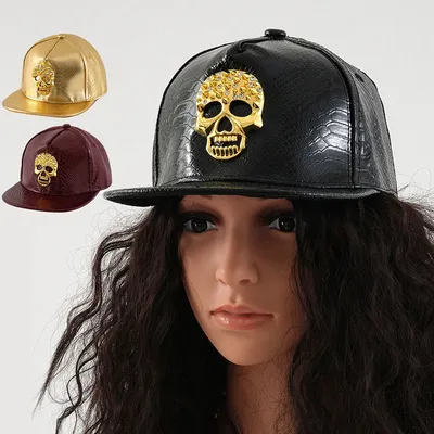 Erwachsene Kappen Flacher Hut Hip Hop Snapback SKULL Rivet Baseball Cap Leder Street Dance Caps Trendige Herren Damen Flache Hüte
