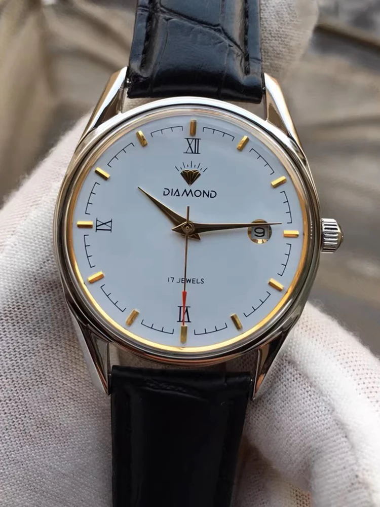 Vintage Shanghai Uhren Männer 38mm Handaufzug Mechanische Armbanduhren Retro Diamant Uhr Antike Handaufzug Uhren Hommage