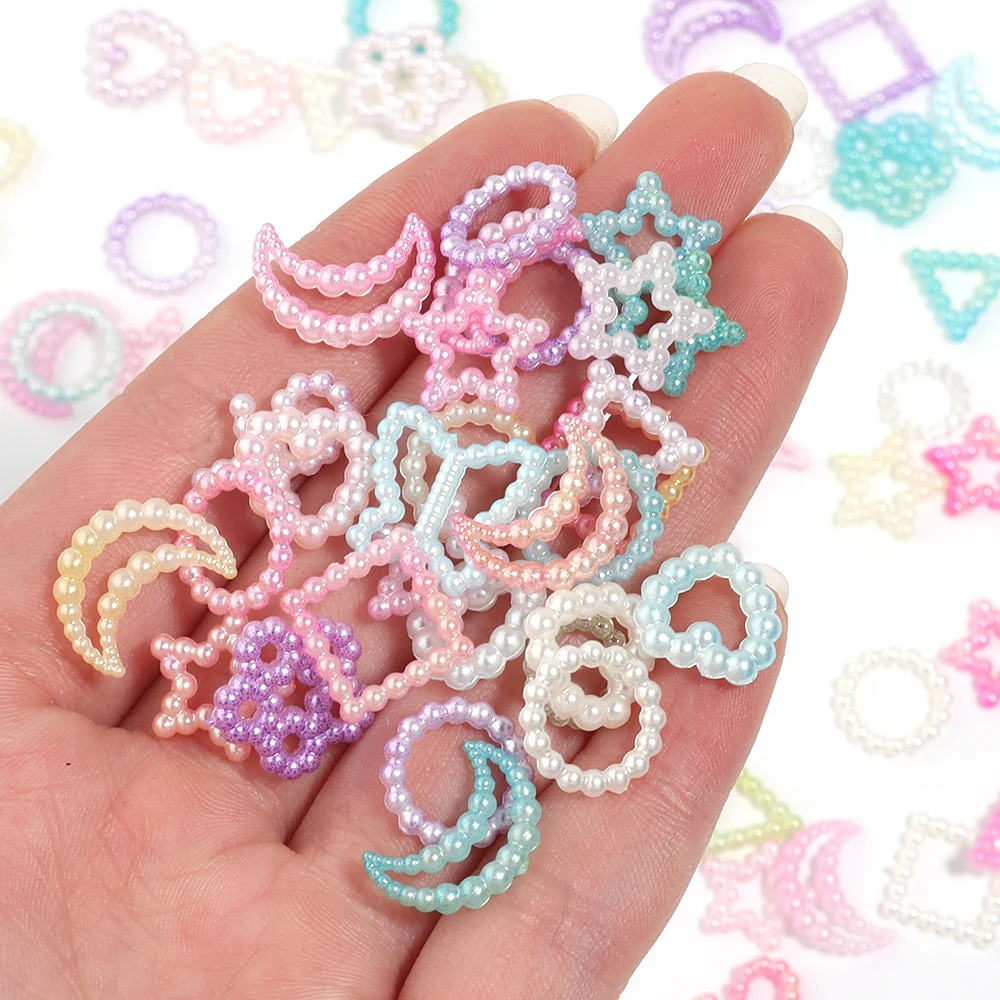 1 Beutel Nagelzubehör 3D-Nagelanhänger ABS Liebesbogen Pentagramm Nagelzubehör Gemischt Rosa Weiß Harz Hohle Perle für Maniküre Image