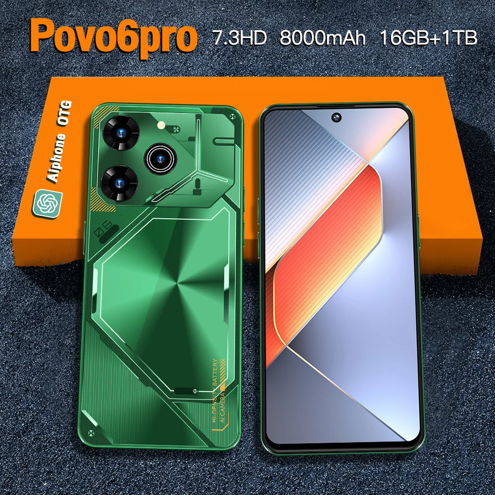 2025 téléphones portables Pova 6 Pro Original 7.3HD 4G 5G double carte SIM téléphone portable intelligent 108MP Smartphone 8000mAh Android 14 téléphone portable