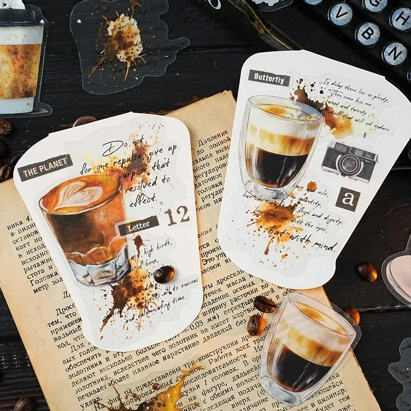 30 Blatt/Packung PET Transparente Aufkleber Kaffee Freiheit Kaffee Thema Ins Mode Scrapbooking Journaling Collagen Material Image