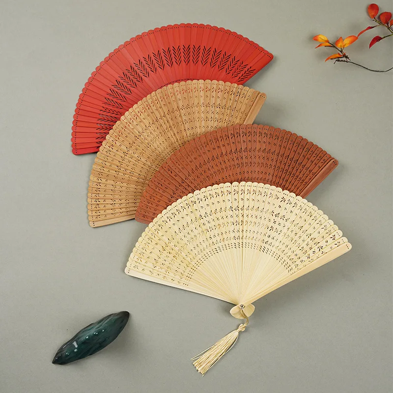 Retro-Bastelfächer im chinesischen Stil, komplett aus Bambus, faltbarer Fächer, Bambusfächer im antiken Stil, Hanfu-Tanz, hohler Bambusfächer Image