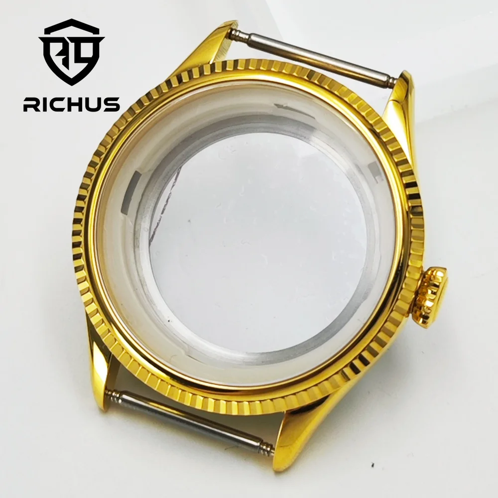 RICHUS NH35 Uhrengehäuse 39 mm Silber Edelstahl Uhrengehäuse Saphirglas Passend für NH34 NH35 NH36 NH38 Uhrwerk Uhrenzubehör Image