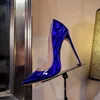 Elegante blaue fluoreszierende High Heel Schuhe 12 cm Stiletto Heels Pumps Schuhe Frauen spitze Zehen flache Kleid Schuhe Plus Größe 45