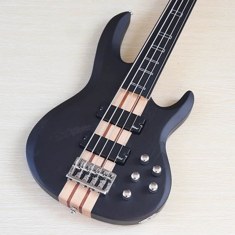 Fretless Headless E-Bass 5 Saiten 41 Zoll Massiver Eschenholzkorpus Bassgitarre Kostenloser Gürtel Gutes Handwerk Schwarz Blau Image