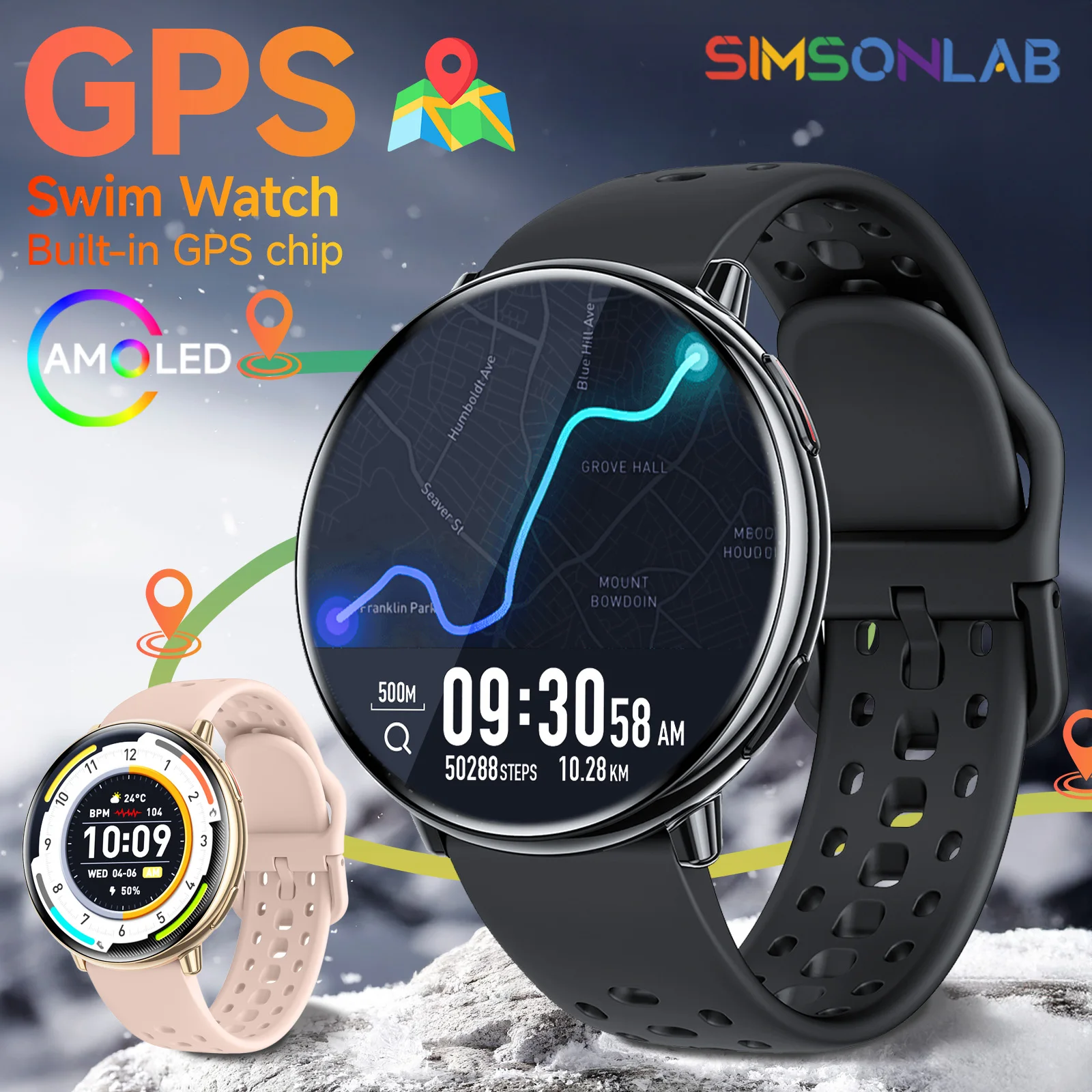Smartwatch 2025 GPS AMOLED Display Wasserdicht Gesundheitsüberwachung Digitaler Kompass Männer Frauen Outdoor Smartwatch Fitness Tracker Image