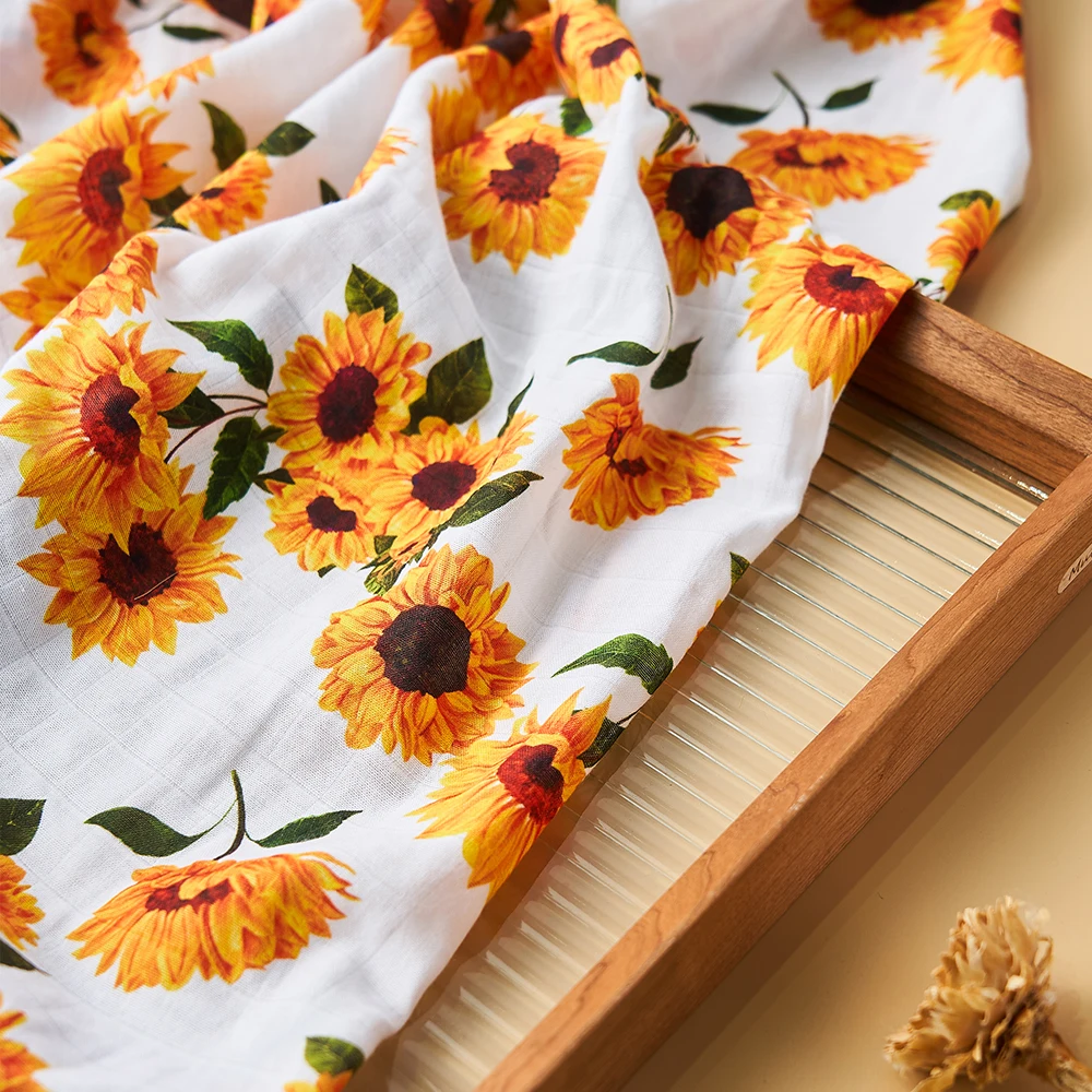 Elinfant Random Color Digital Print Bamboo Cotton Muslin Swaddle Blanket Soft Baby Bath Towel Swaddle Wrap Stroller Cover Image