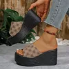 mit Absatz, große Größe, modische Damenschuhe, 2025, beige Sandaletten, dicke, große, luxuriöse schwarze Mädchen-Sommer-Hausschuhe mit klarem Keilabsatz