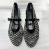 Mesh Glänzende Strass Ankle Strap frauen Sandalen Runde Kappe Mary Jane Wohnungen Schuhe Ballett Schuhe Für Frauen Große größe 42 43