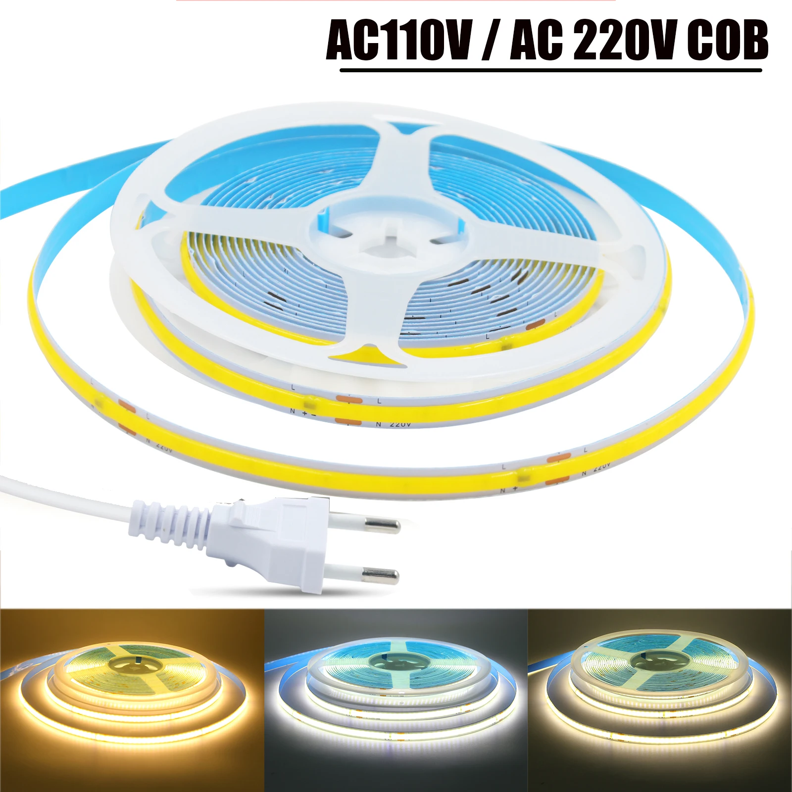 AC 220V 110V COB Streifen 240LEDs/M 3000K 4000K 6000K 5M 10M 15M 20M EU/US Wohnkultur Flexible Band Seil LED Licht Für Wohnkultur Image