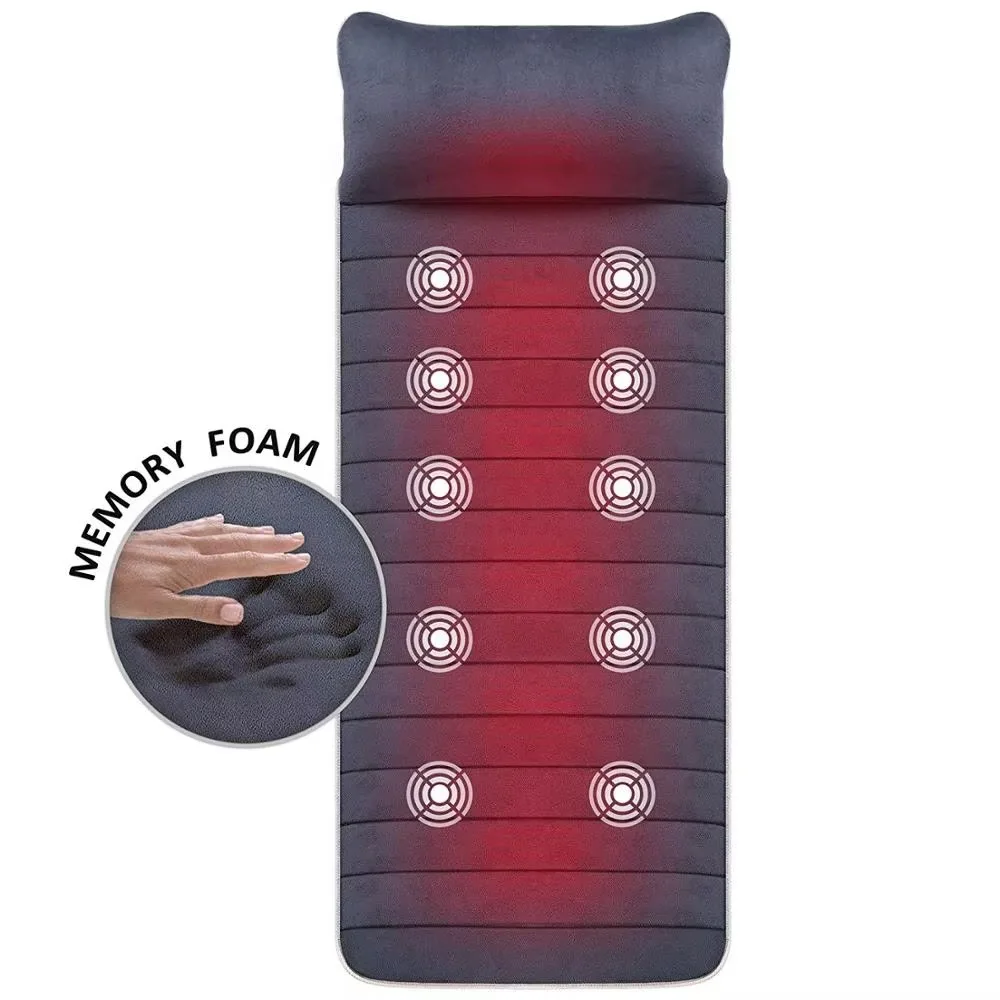 Ganzkörpermassagematte aus Memory-Schaum mit Wärme-Rückenmassagegerät mit 10 Vibrationsmotoren, 6 Heizkissen, Stuhlpolster für Nacken, Taille, Beine Image