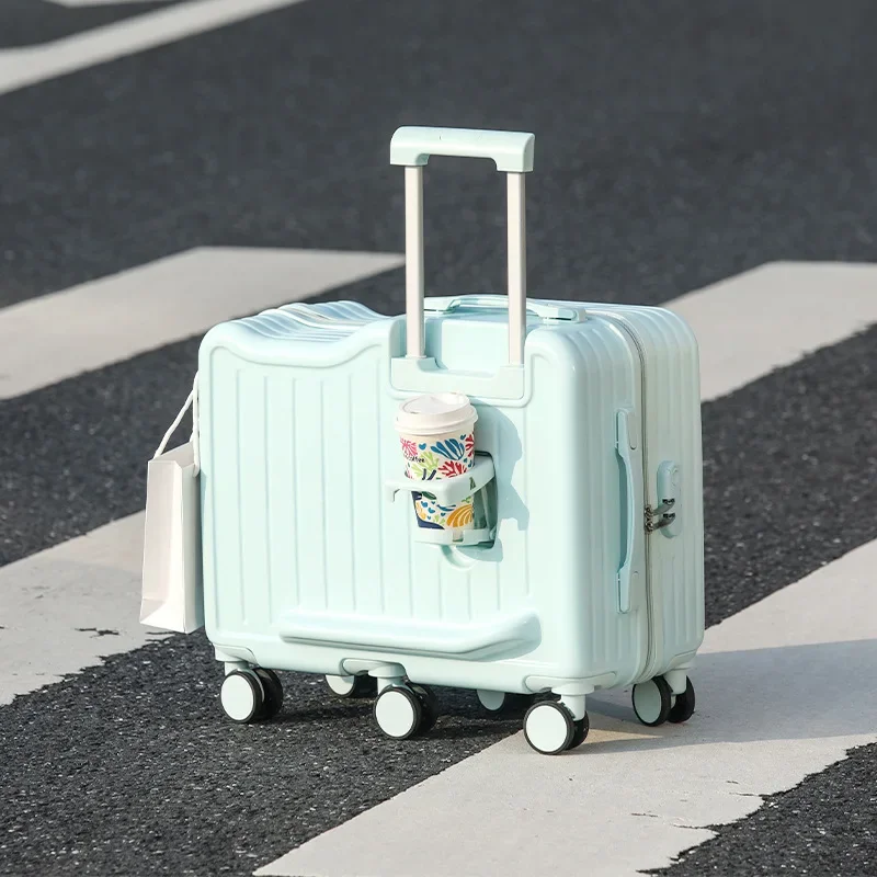 Nuova valigia da equitazione per bambini da 20/22 pollici può sedersi Trolley per bagagli Ruota universale 6 ruote Valigie da viaggio con portabicchieri