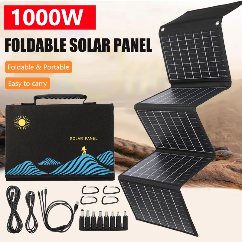 1000 W faltbare Solarpanel tragbare Solarzelle Falttasche mit USB + DC 18 V für Outdoor-Wandern Camping Handy-Aufladung Image