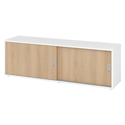 bümö Lowboard Schiebetürenschrank in Weiß/Eiche - Büromöbel Sideboard aus Holz, 160 cm breit, Büroschrank nur 40 cm schmal, Büro Schrank mit Image